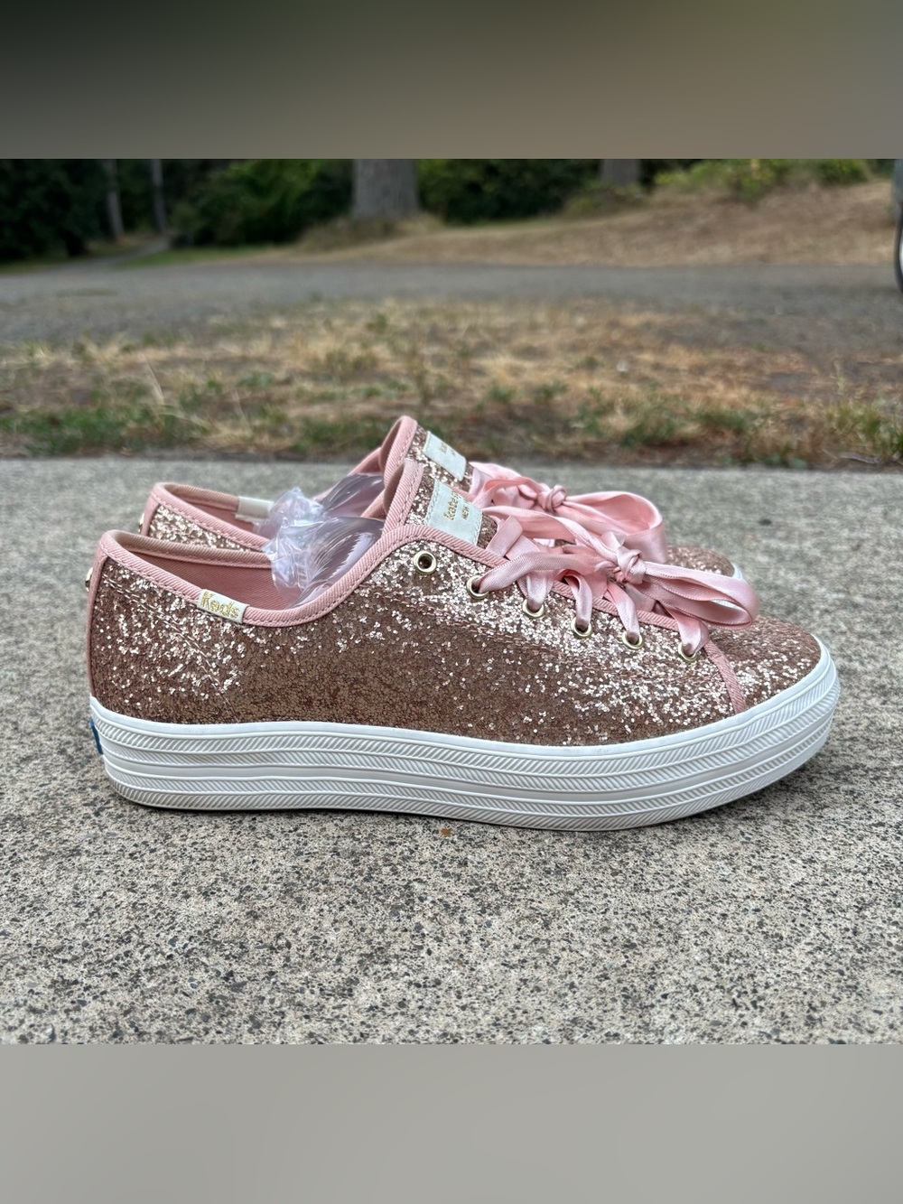 Kate Spade x Keds Triple Kick Rose Gold Glitter Sneakers Size 8